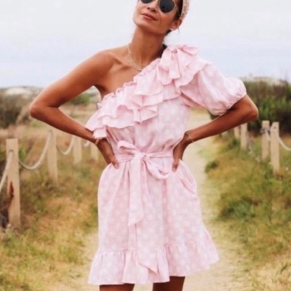 Lisa Marie Fernandez x Target Size XL Pink Polka Dot One Shoulder Ruffle Dress